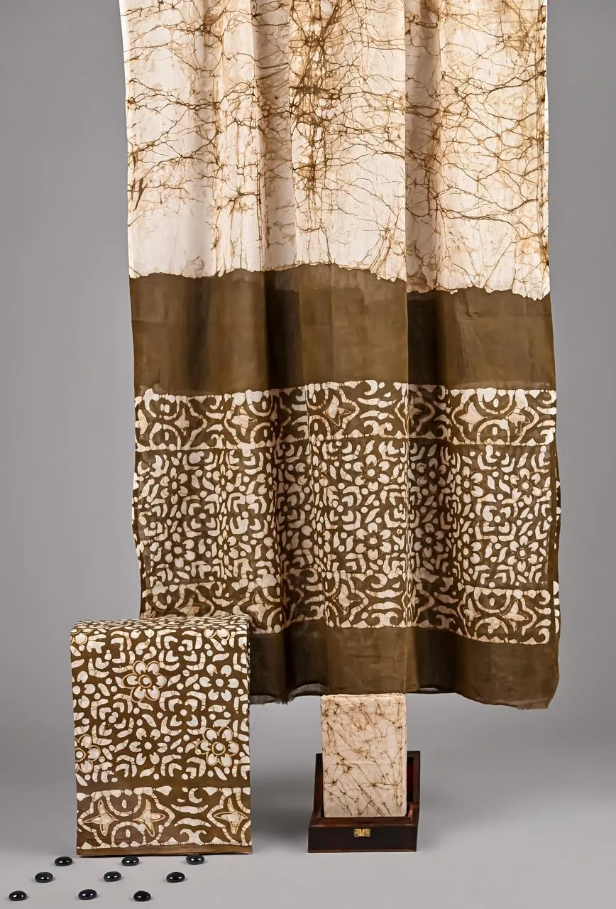 Three Piece Suit Material with Cotton Dupatta Brown