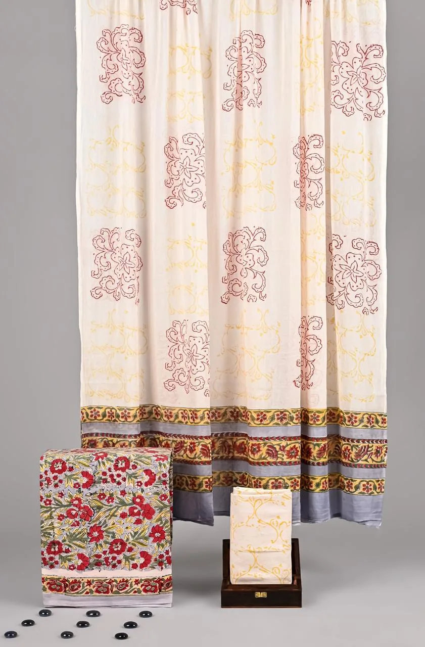 Three Piece Suit Material with Cotton Dupatta Floral