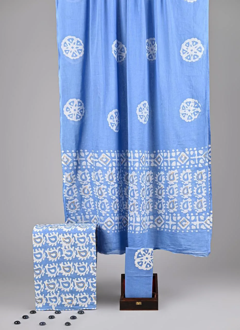Three Piece Suit Material with Cotton Dupatta Sky Blue