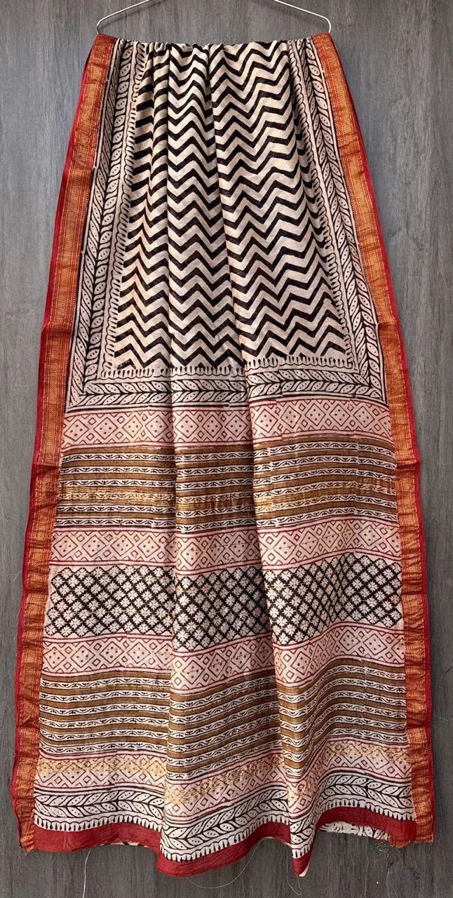 Premiunm Maheshwari Silk Handloon Saree Zik Zak - Image 2