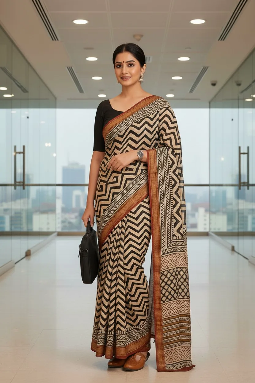 Premiunm Maheshwari Silk Handloon Saree Zik Zak