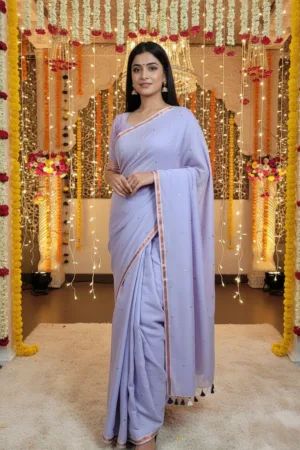Mul Cotton Premium Saree with Golden 'Ginni' Work Levender