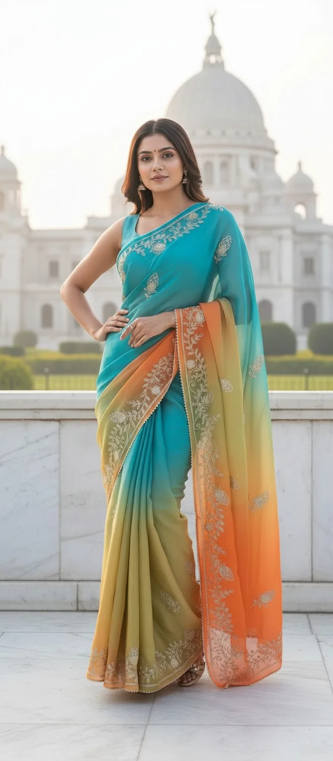Festive Grace Multi Aqua Blue Sareee