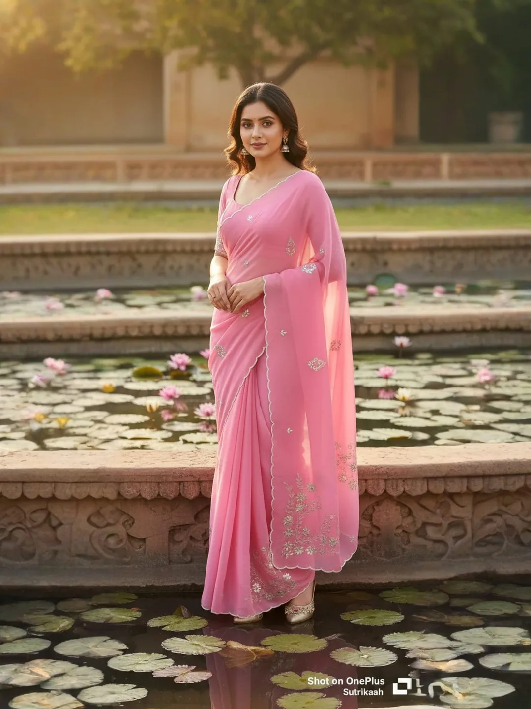 Gota patti work on pallu premium saree Pink