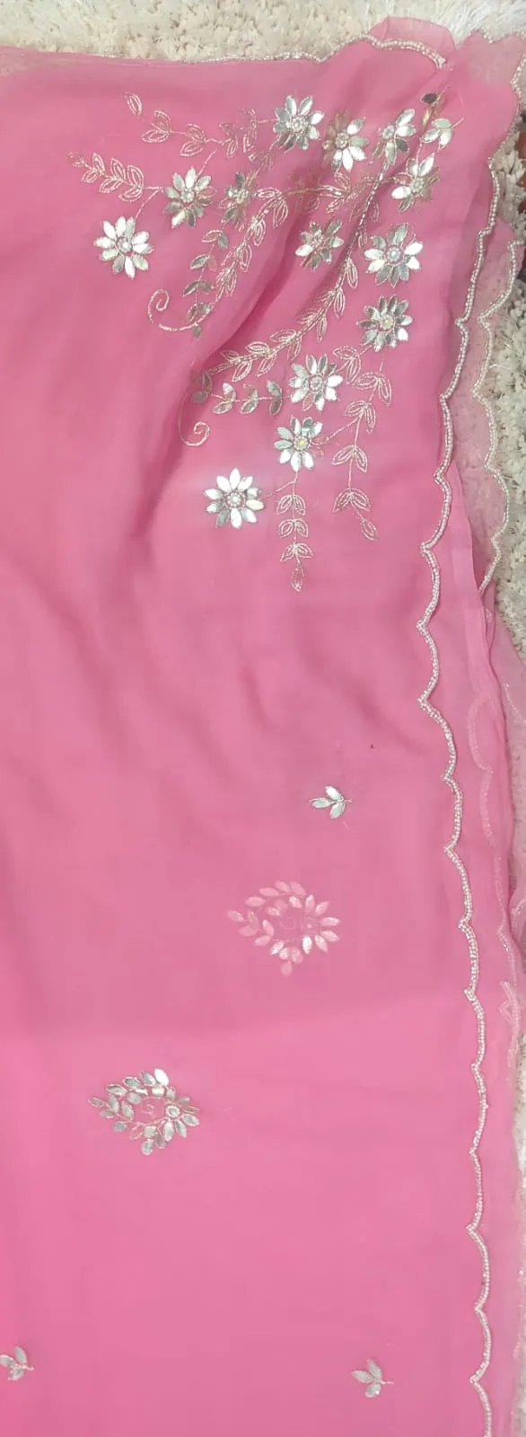 Gota patti work on pallu premium saree Pink - Image 3