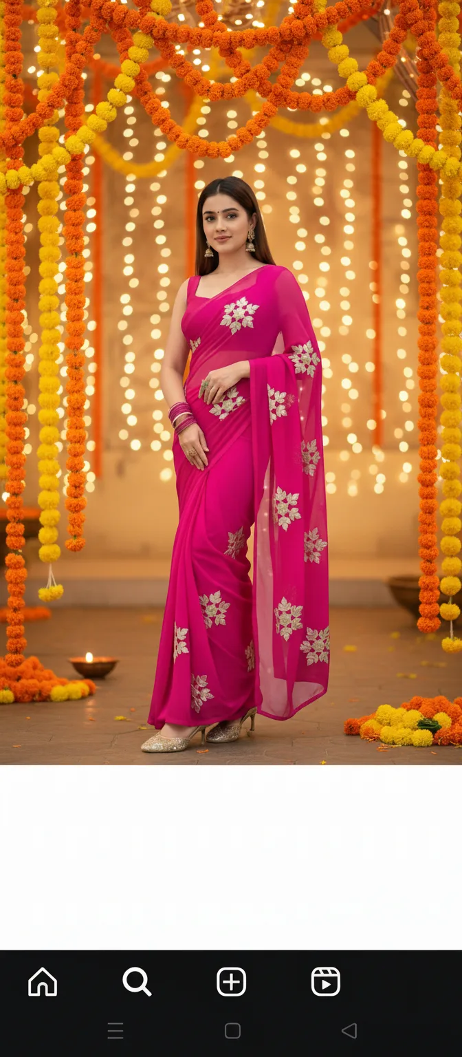 ✨ Premium Gorgotte Dark Rani Kaccha Gota Handwork Saree ✨ - Image 2