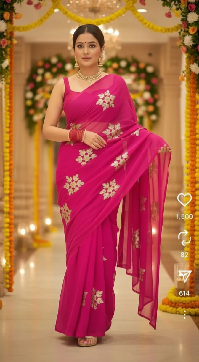 ✨ Premium Gorgotte Dark Rani Kaccha Gota Handwork Saree ✨